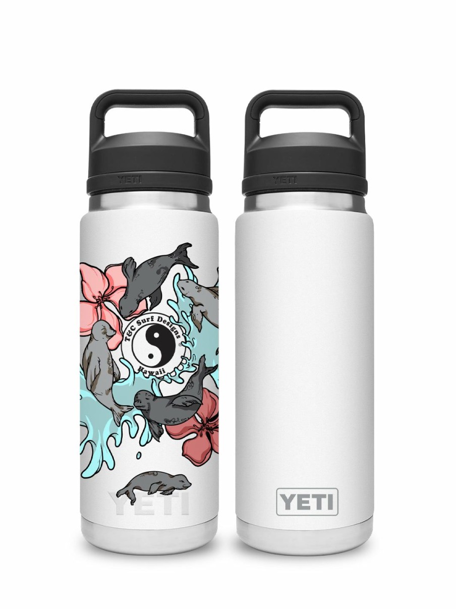 Accessories * | T&C Surf 26 Oz Sea Puppies Rambler Yeti Bottle With Chug Cap Quick Delivery White