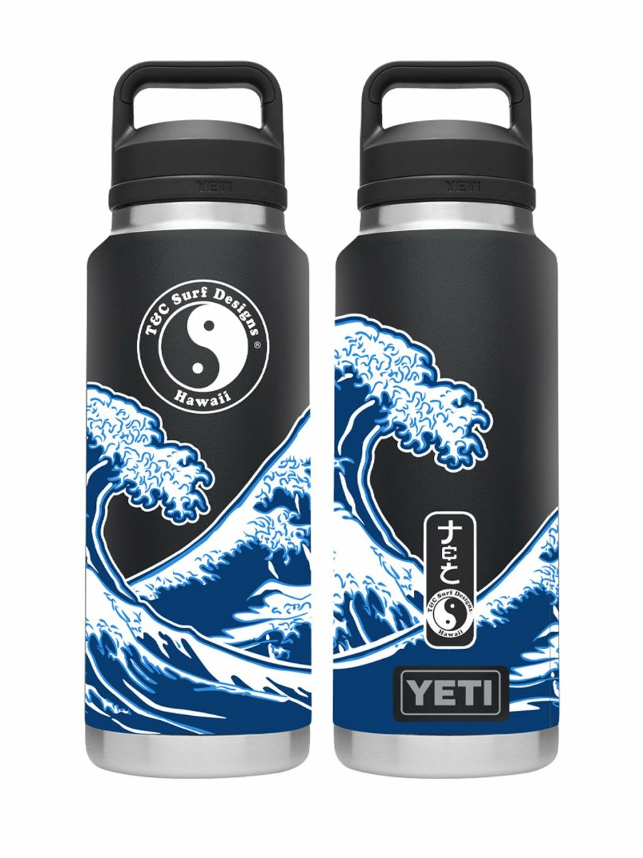 Accessories * | T&C Surf 36 Oz Brush Hokusai Rambler Yeti Bottle With Chug Cap Unique